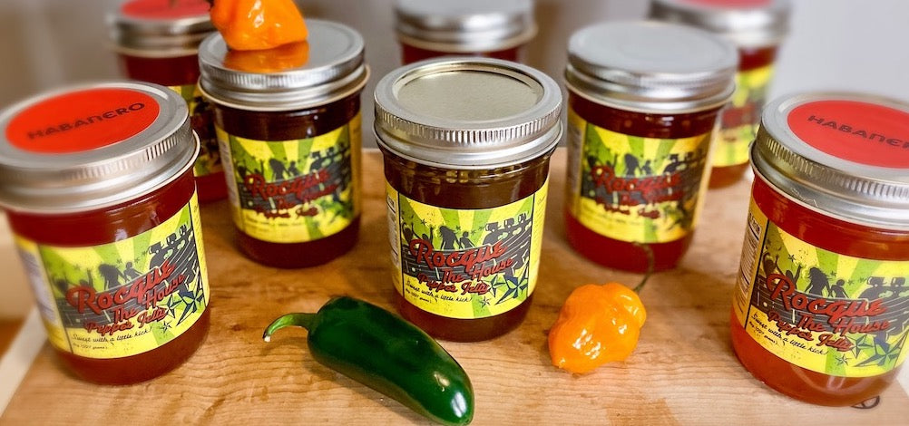 Rocque the house pepper jelly is made in Underhill, VT with locally grown peppers by Heather Graber, owner and operator